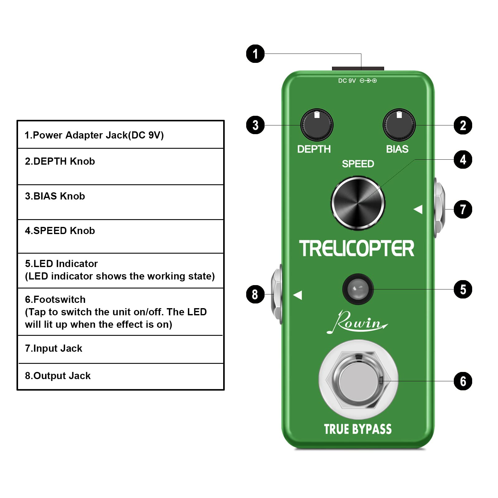 Amazon.com: Rowin Trelicopter Effects Guitar Tremolo Pedal